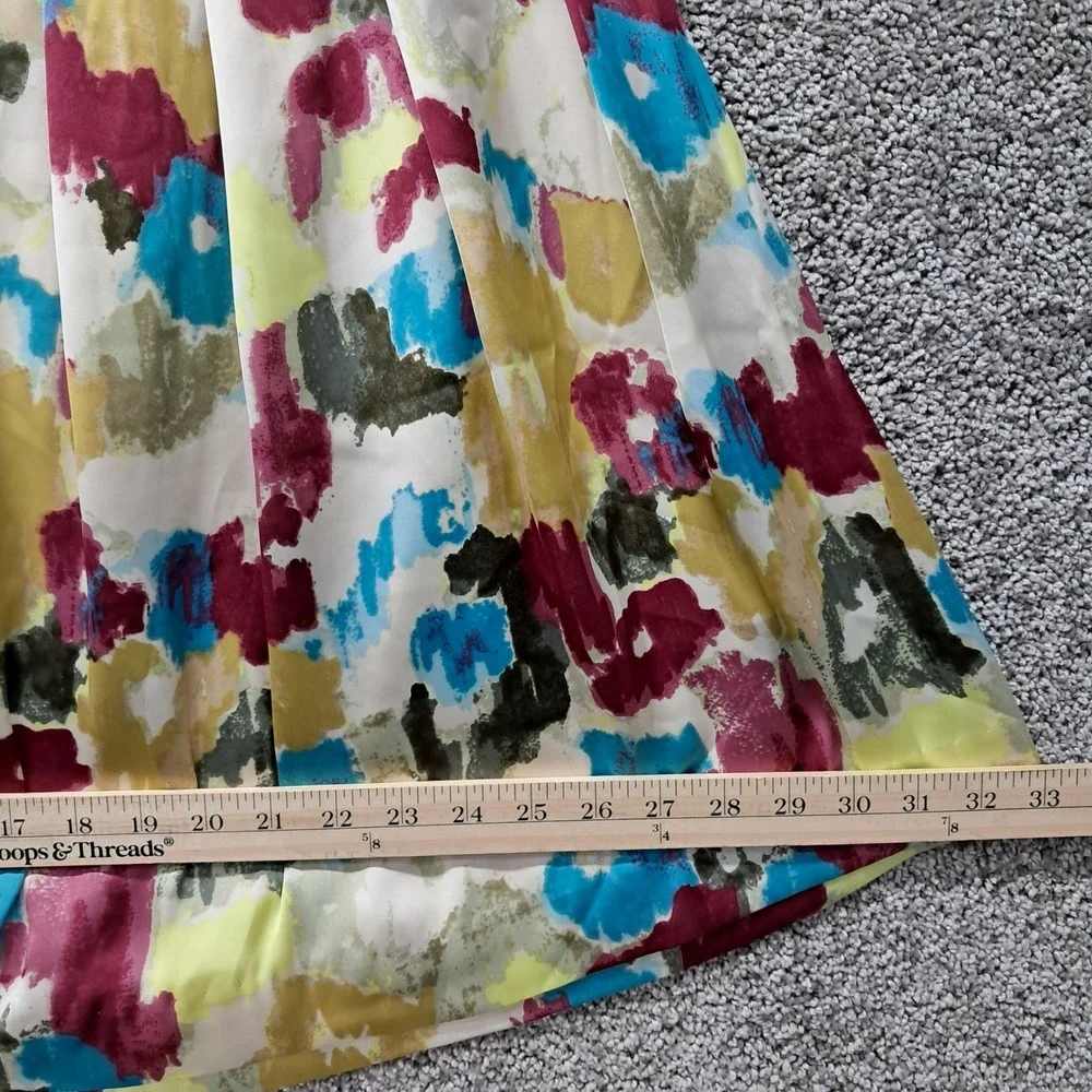 Relativity Womens 8P Abstract Brushstroke Pleated A-Line Skirt Multicolor Petite